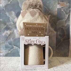 Winter Hat and Mug Set - Tan and Cream